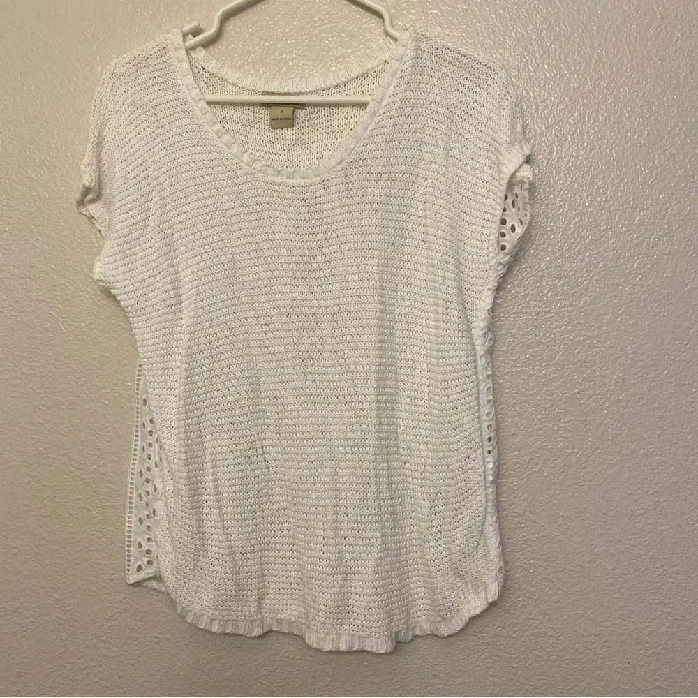 Lucky Brand boho white top blouse Crochet Eyelet embroidered open knit lace S